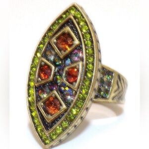 Heidi Daus LARGE GREEN MULTI Crystal GOLD BRONZE Color RING SIZE 10 NIB